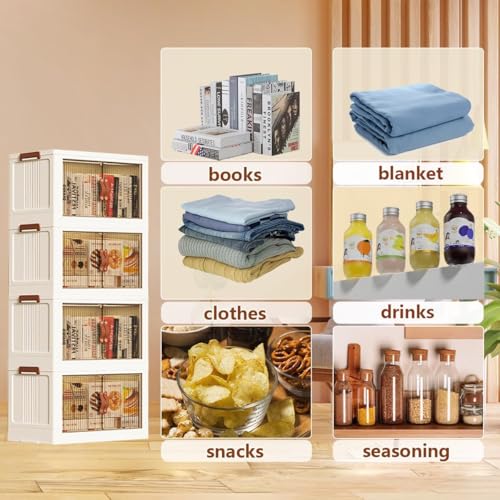 Spylandy Stackable Collapsible Storage Bins with Lids – Space-Saving Closet & Home Organizers (White, 4-Tier, 9-Gallon)