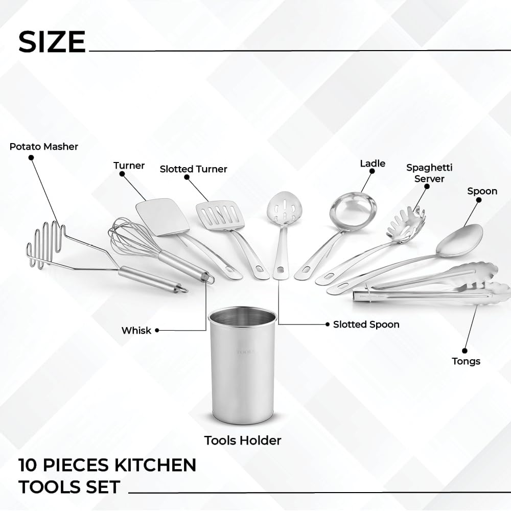 10-Piece Stainless Steel Kitchen Tool Set – Heavy Duty, Dishwasher Safe & Durable
