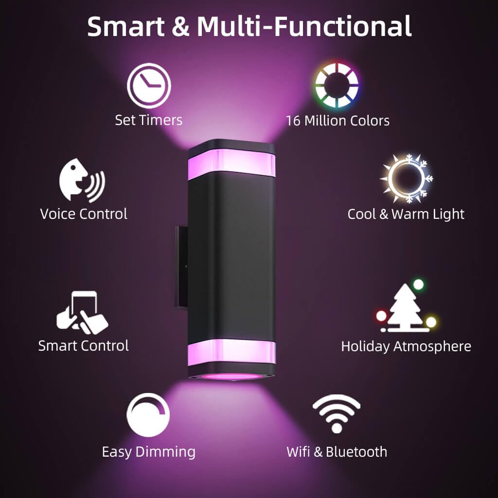 WiFi Smart RGB Outdoor Wall Light – Dusk to Dawn Up & Down Sconce with Alexa Control