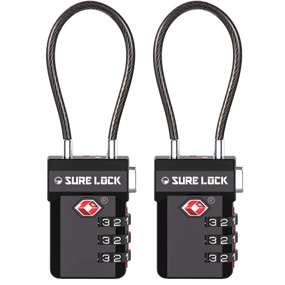 TSA Approved Cable Luggage Locks 2 Pack with Inspection Alert Indicator, 3 Digit Combination Travel Locks for Suitcases & Backpacks