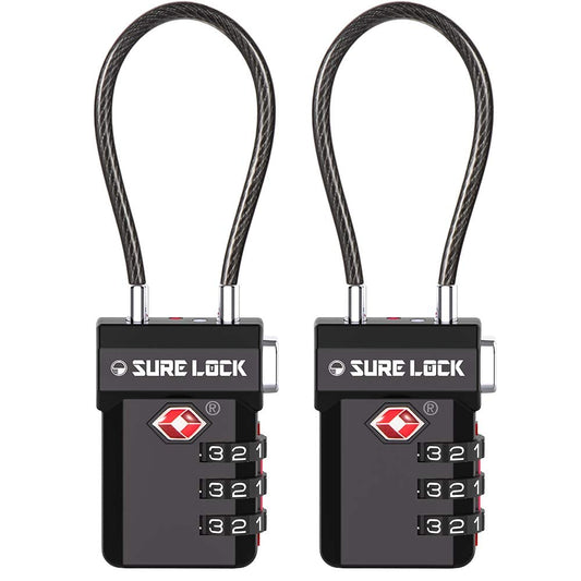 TSA Approved Cable Luggage Locks 2 Pack with Inspection Alert Indicator, 3 Digit Combination Travel Locks for Suitcases & Backpacks