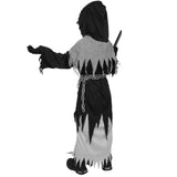 Kids Grim Reaper Halloween Costume – Glowing Red Eyes, Hooded Robe & Scythe Set ☠️👁️