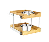 DINDON Oak Wood 2-Tier Pull-Out Cabinet Organizer – Dual-Level Slide-Out Storage Shelf for Kitchen Base Cabinets