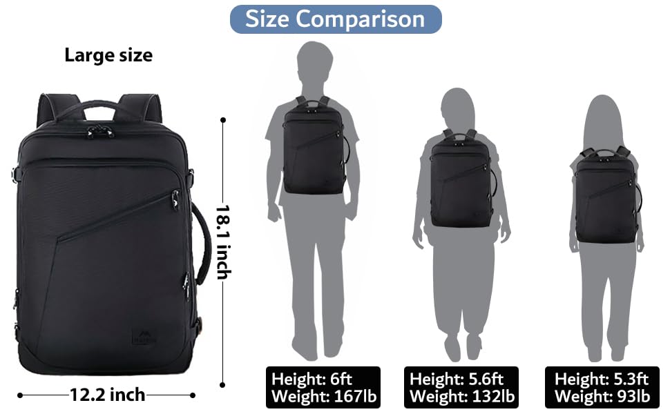 MATEIN 27L Expandable Carry-On Travel Backpack – Lightweight Convertible Business & Outdoor Daypack (Black)