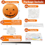 Floating Jack-O’-Lantern Halloween Lights – 12 Paper Pumpkins with 24 LED Tea Lights & Remote Control (Spooky Floating Decor)