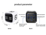 Digital Timer Cube with Flip Control, Preset Countdown & Vibration Mode, USB-C Rechargeable Focus Timer for Cooking, Work & Study – Black