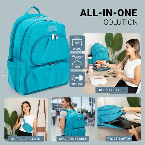 Alira Women’s Lunch Backpack with Insulated Cooler & Belt Bag – Premium Neoprene Work & Travel Laptop Backpack (17”)