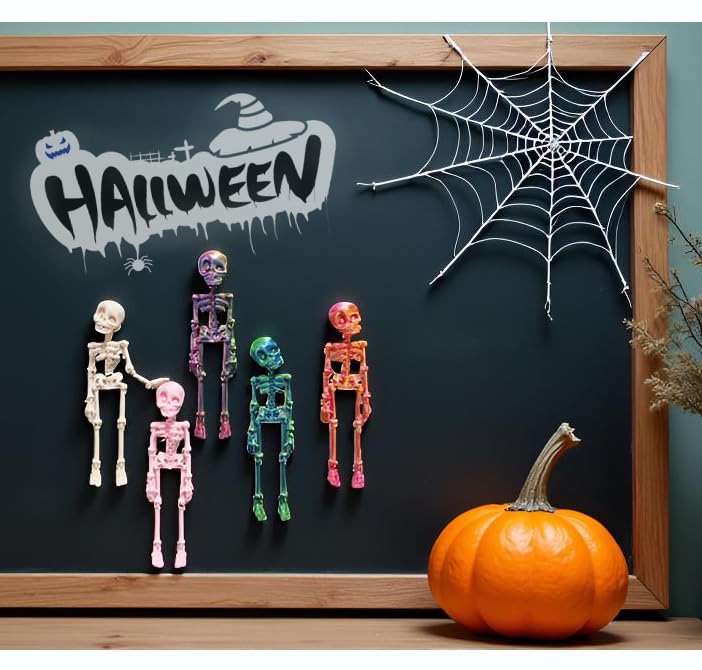 Black 3D Posable Skull Fridge Magnet – Halloween Skeleton Refrigerator Decoration with Movable Joints