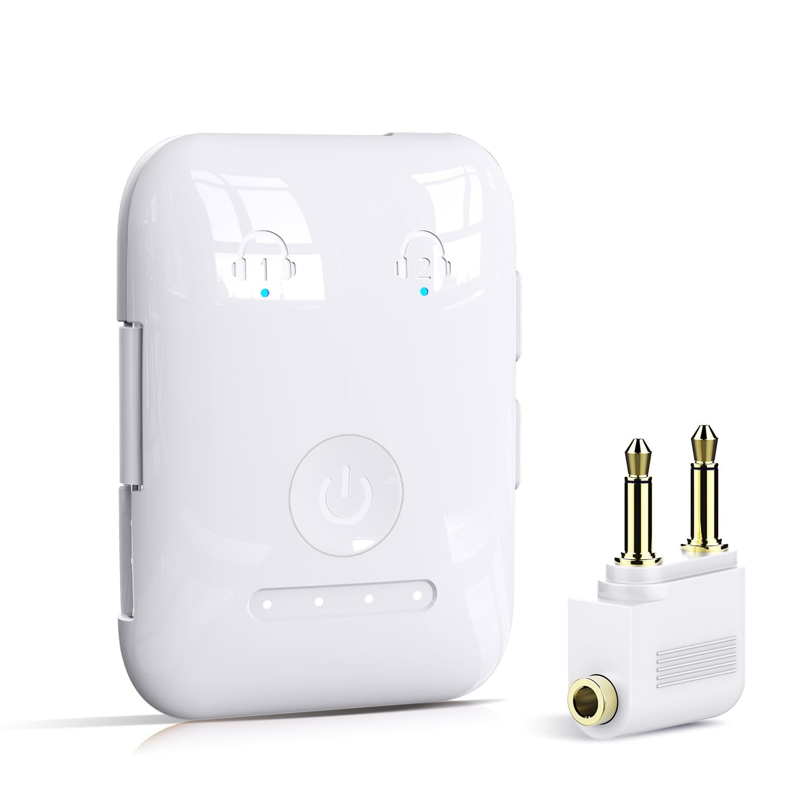 BF02 Bluetooth 5.4 Audio Transmitter for TV & Airplane, Dual Headphone Pairing Wireless Adapter with 30H Battery & AUX/RCA Support – Ivory