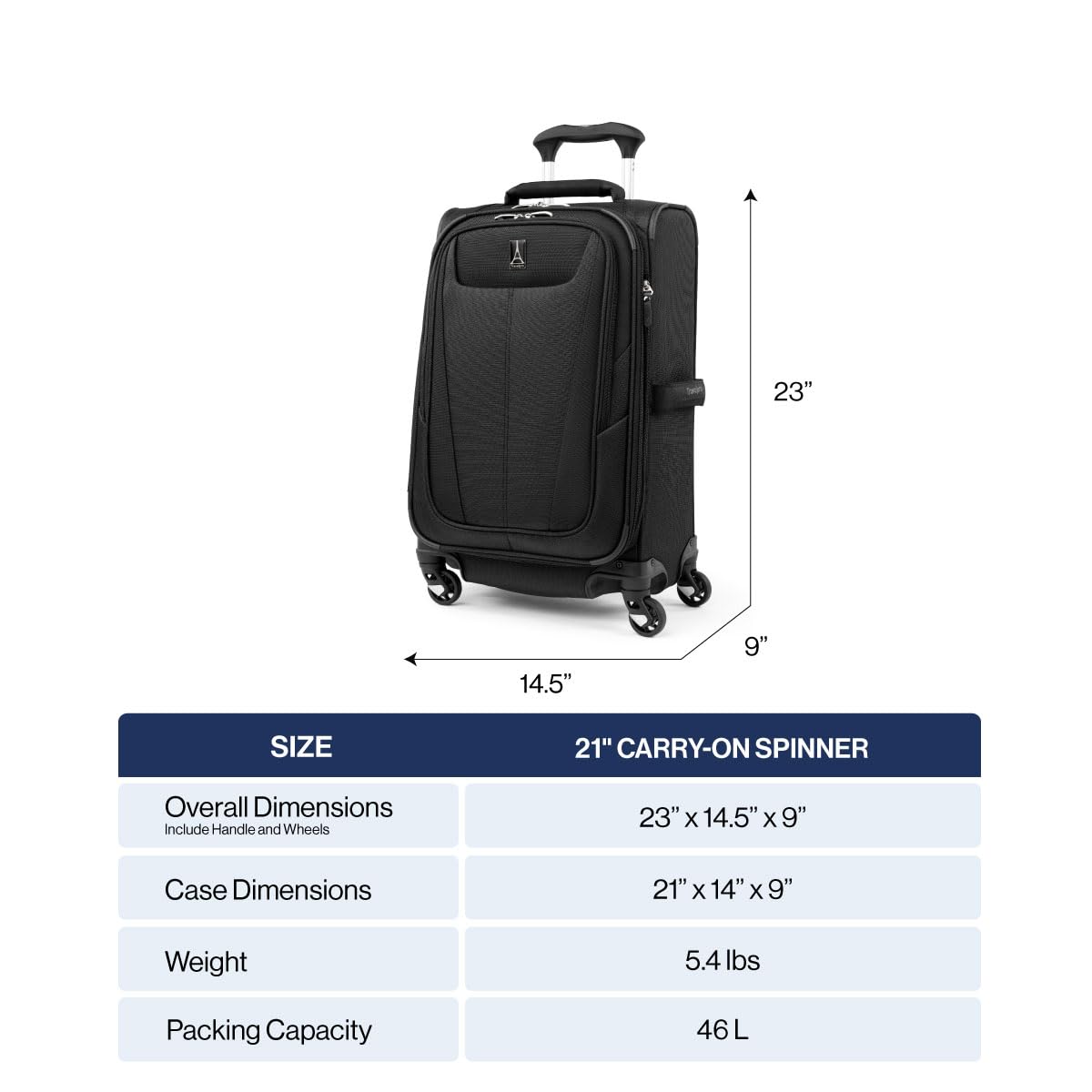 Travelpro Maxlite 5 Softside Expandable Carry-On Luggage 21”, Ultra-Lightweight Spinner Suitcase with 4 Wheels (Black)
