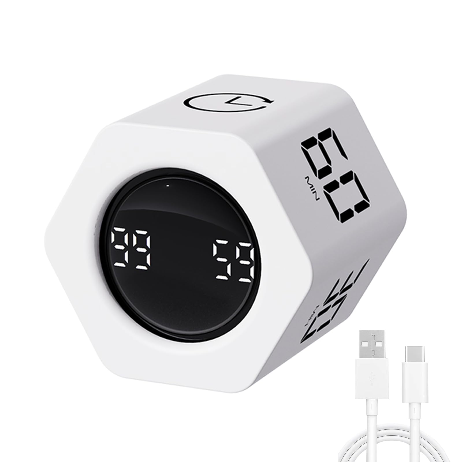 Lucky Time Hexagon Productivity Timer with Flip Control, Custom Countdown & Count-Up, Silent Vibration Desk Timer for Work, Study & Kitchen – White