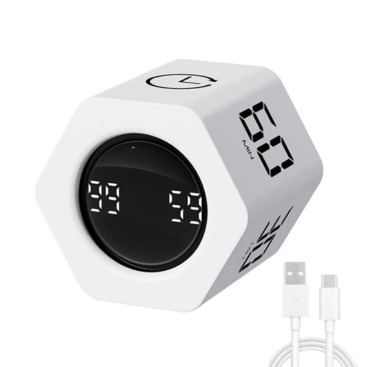 Lucky Time Hexagon Productivity Timer with Flip Control, Custom Countdown & Count-Up, Silent Vibration Desk Timer for Work, Study & Kitchen – White