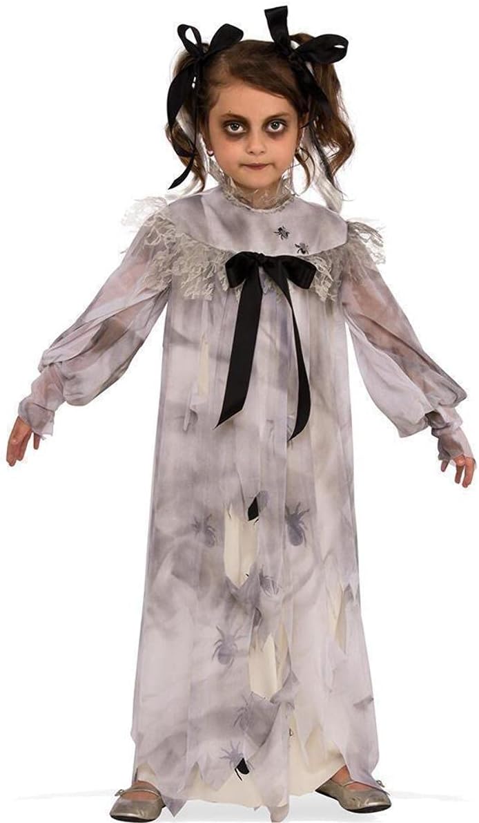 Sweet Screams Girl’s Halloween Costume – Spooky Nightgown Dress with Hair Bows & Extensions 💀🎀