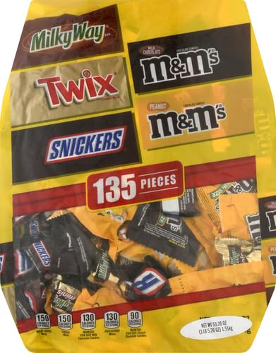 M&M’s, SNICKERS, TWIX & MILKY WAY Halloween Bulk Variety Bag – 135PCS Mix of Fun Size Chocolate Treats 🍫🎃