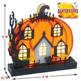 Lulu Home Light-Up Wooden Pumpkin House 🎃 Halloween Tabletop Décor with Ghosts, Cat & Witch Pot
