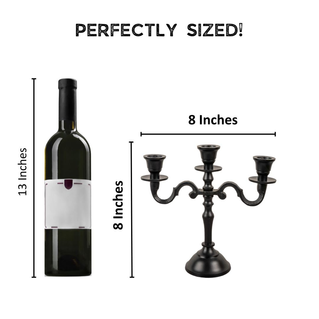 Mini Black Matte Metal Candelabra – 3-Arm Baby Candle Holder for Halloween, Weddings & Home Decor (8” Tall)