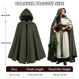 Green Hooded Medieval Cloak – Elf-Inspired Cape with Leaf Brooch & Toggle Closure for Halloween & Cosplay 🍃🧝‍♂️