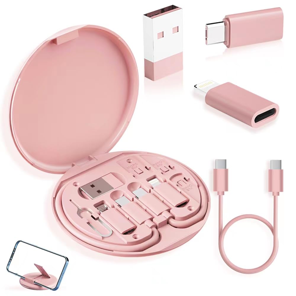 Multi USB Adapter Travel Kit – USB-C Cable with Lightning, Micro USB & SIM Card Storage Case
