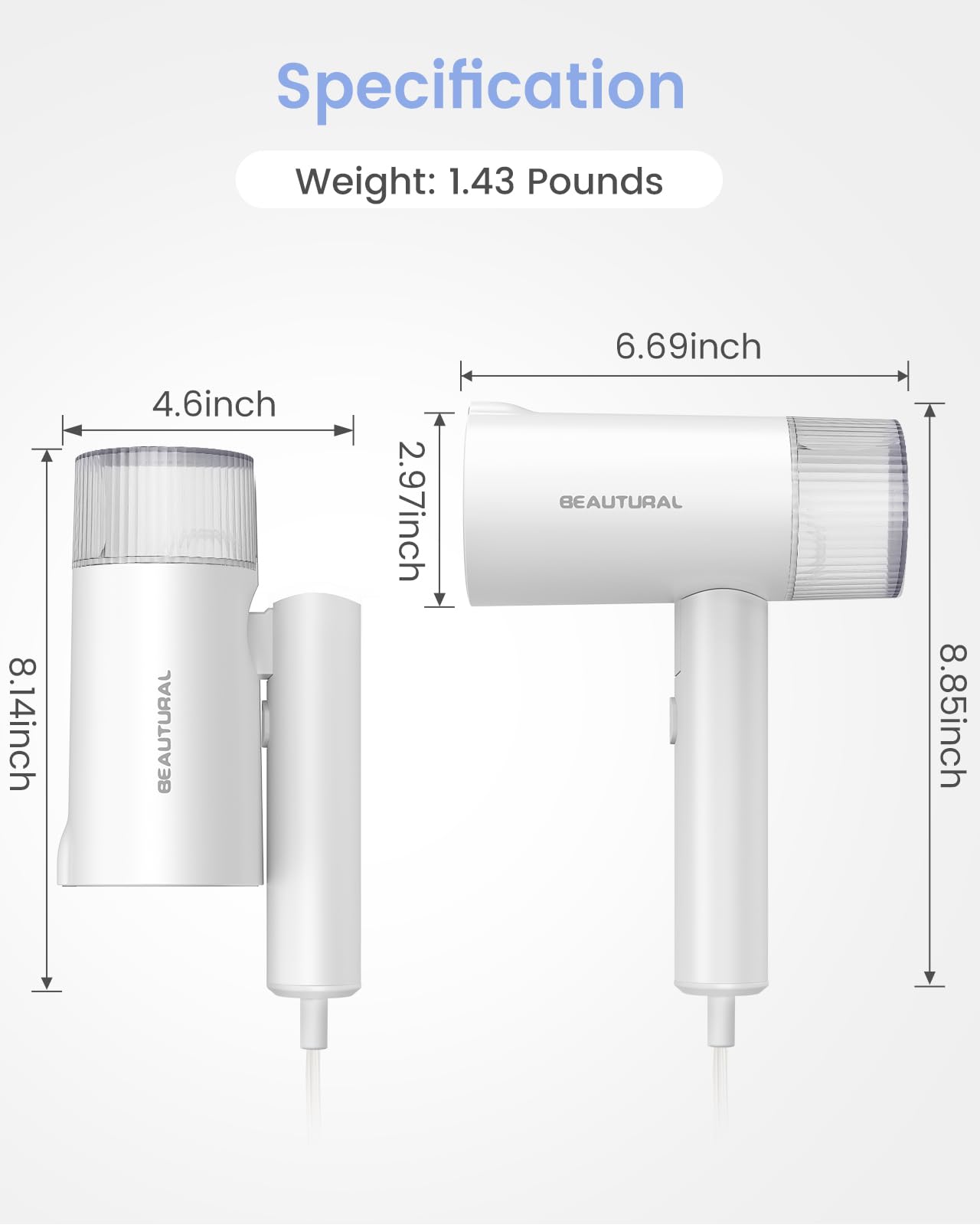 Beautural White Foldable Portable Garment Steamer 1000W Handheld Travel Steam Iron with Leak-Proof Multi-Angle System