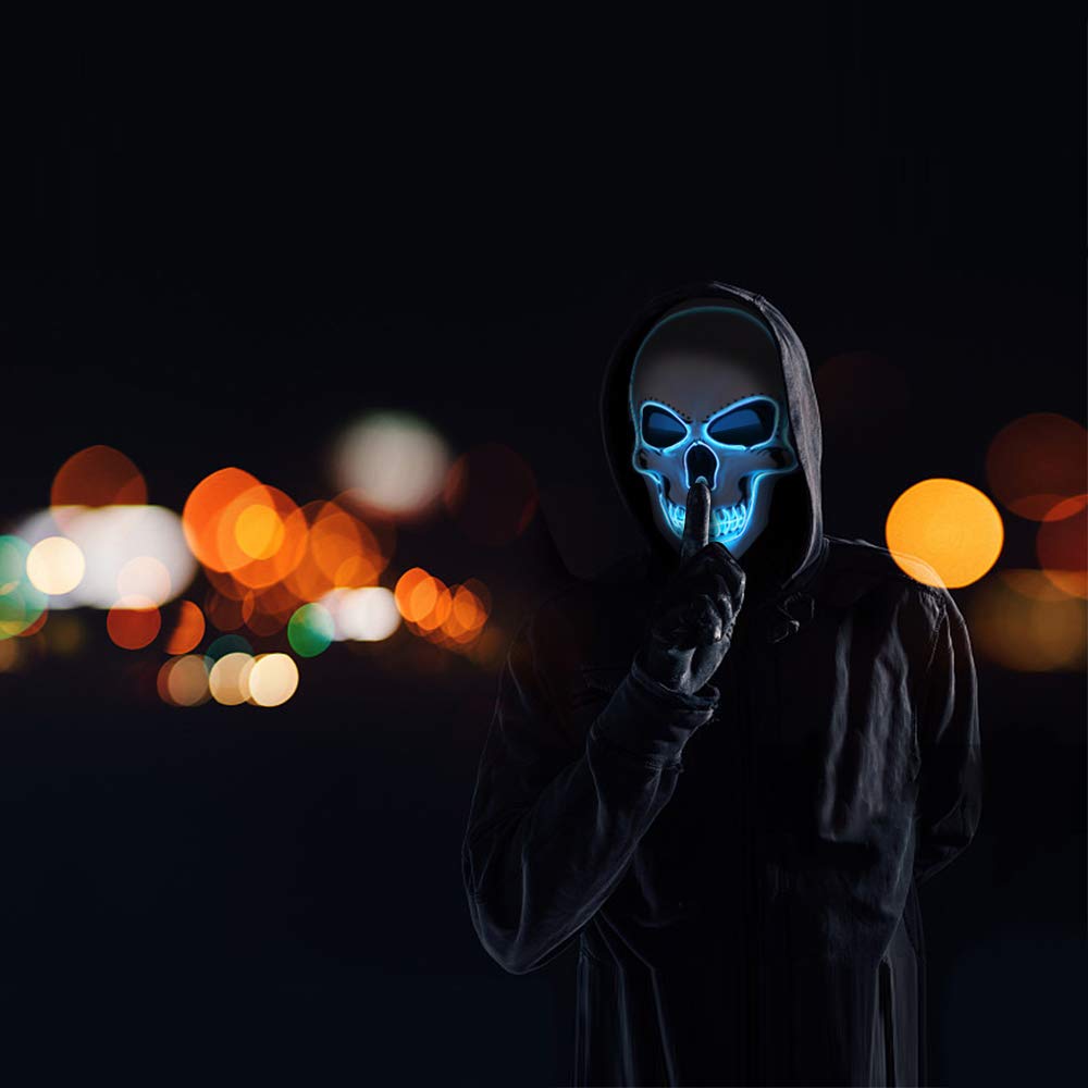 Blue LED Light-Up Skull Mask – Glow Halloween Party Mask for Kids & Adults 💀💙