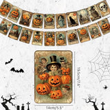 Vintage Halloween Banner – 20-Card Multicolor Garland with Retro Pumpkins, Cats & Skeleton Designs
