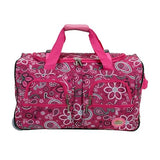Rockland 22” Rolling Duffel Bag, Soft-Sided Travel Duffle with Extra-Large Wheels & Bandana Design (Pink Bandana)