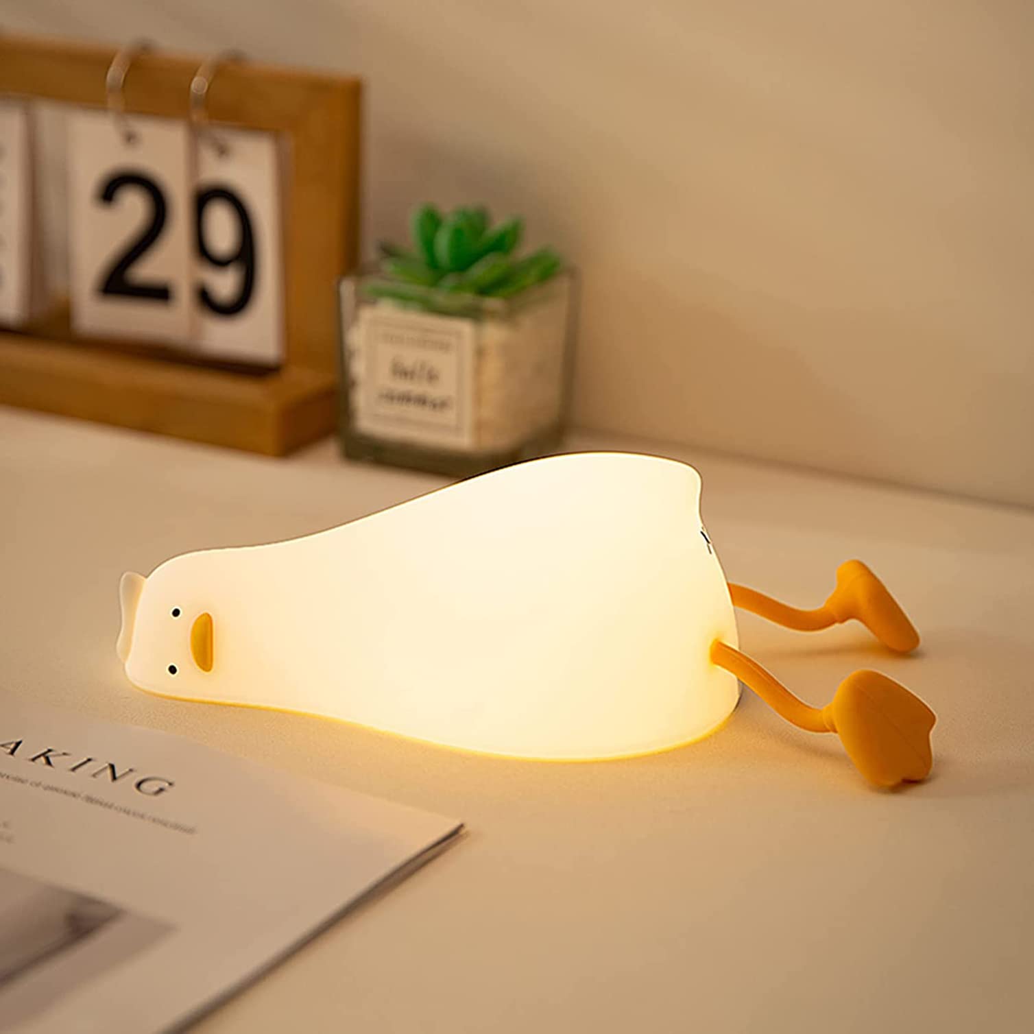 Cute Silicone Duck Night Light Rechargeable LED Dimmable Nursery Bedside Lamp for Kids & Baby Room