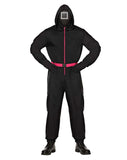 Squid Game Guard Costume for Adults – Official Black Hooded Jumpsuit with Mask, Belt & Gloves