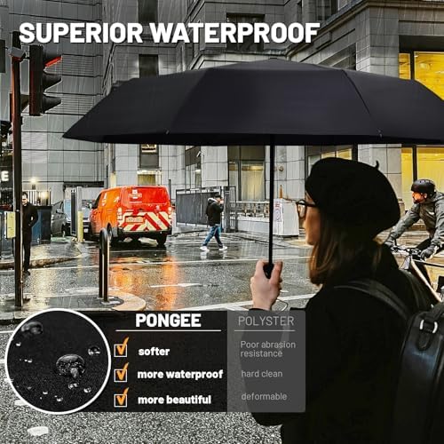 Compact Automatic Windproof Travel Umbrella – Waterproof UV Protection Folding Umbrella (Black)