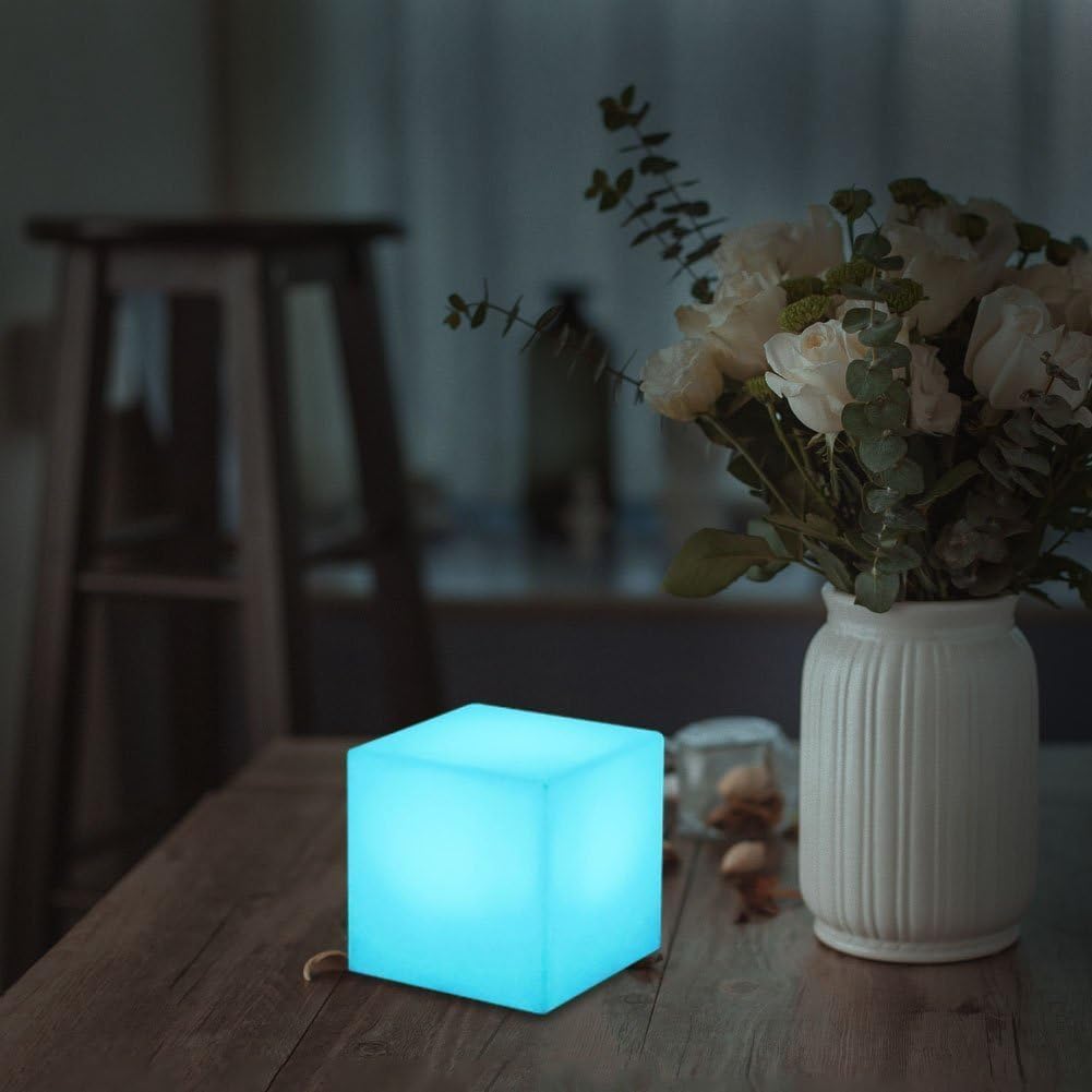 4” Rechargeable RGB LED Cube Night Light – Child-Friendly Waterproof Color Changing Mood Lamp