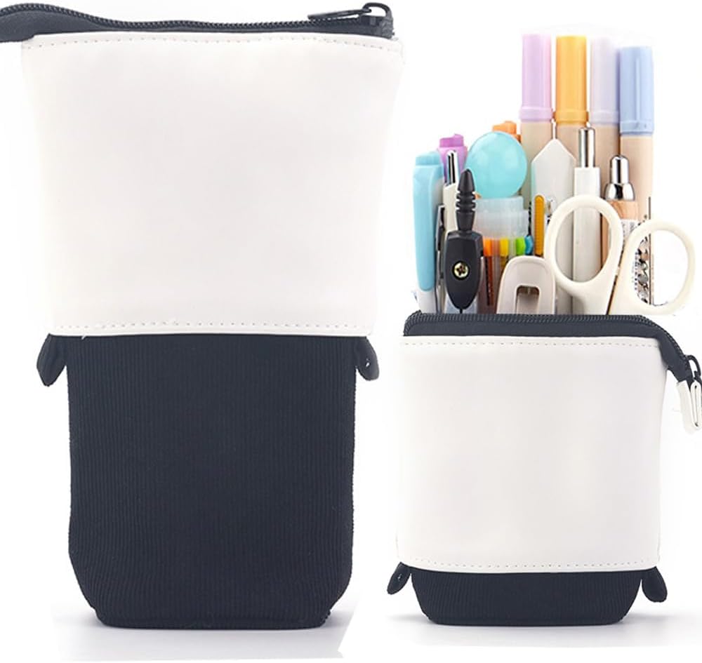Blue Retractable Corduroy Pencil Case and Pen Holder
