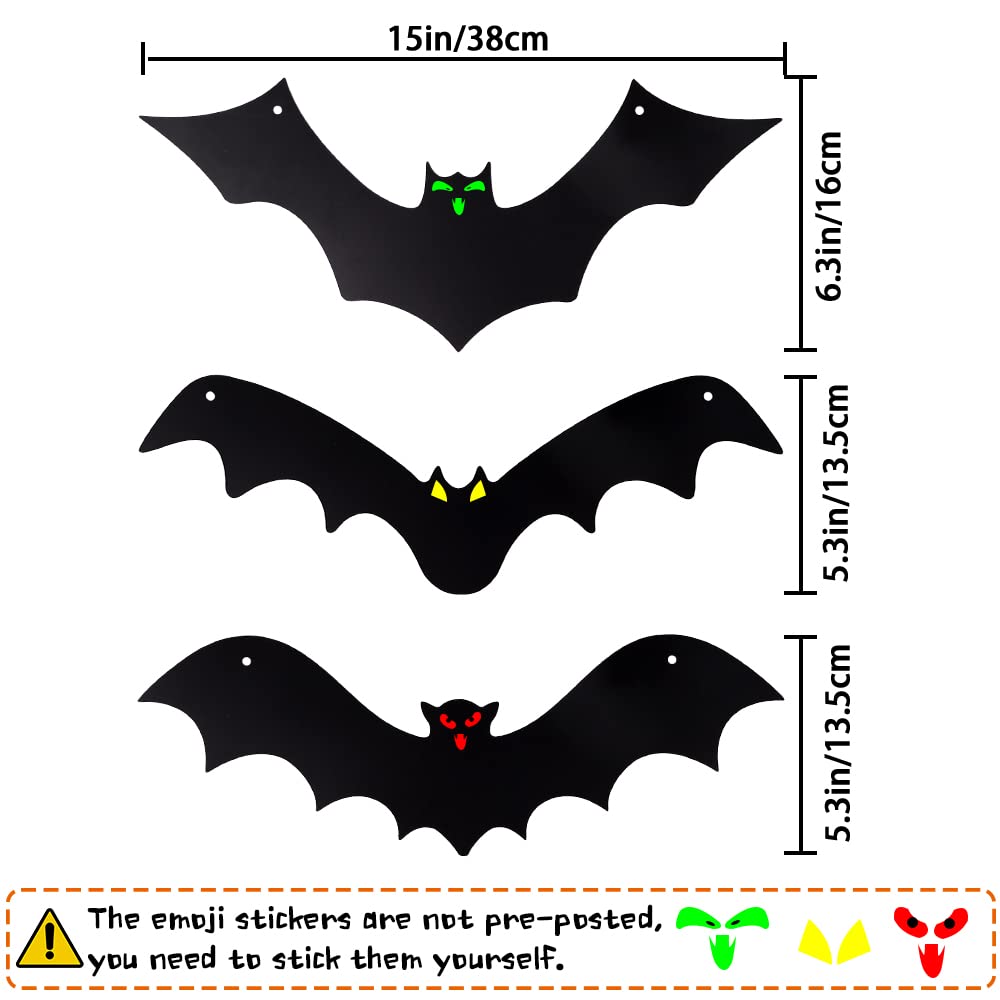 12PCS 3D Hanging Bats with Glowing Eyes – Waterproof Outdoor Halloween Decorations with 15 Pairs of Fluorescent Eye Stickers