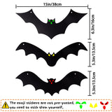 12PCS 3D Hanging Bats with Glowing Eyes – Waterproof Outdoor Halloween Decorations with 15 Pairs of Fluorescent Eye Stickers
