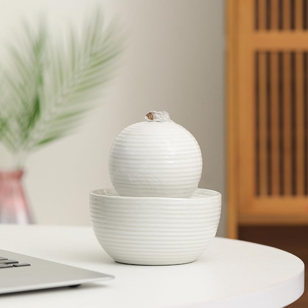 Ceramic Mini Tabletop Fountain A174 – Indoor & Outdoor Zen Water Feature (White)