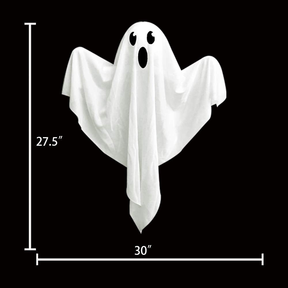 Blue LED Hanging Ghosts (4-Pack) – 27.5" Light-Up Halloween Decorations for Yard, Porch & Haunted House
