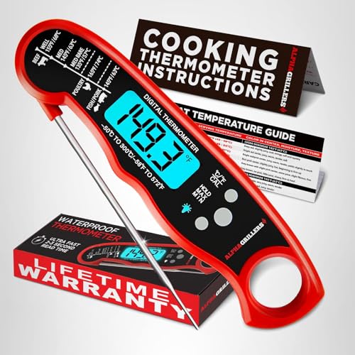 Instant Read Digital Food Thermometer – Waterproof Meat Thermometer with Backlit Display