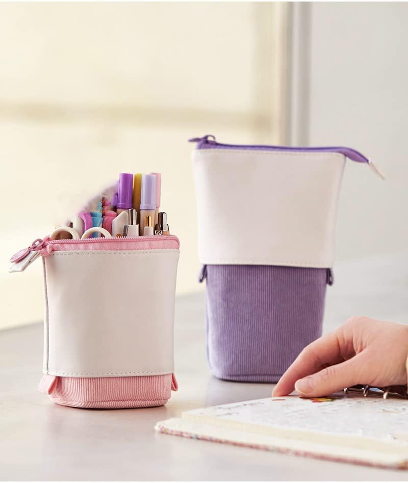 Blue Retractable Corduroy Pencil Case and Pen Holder