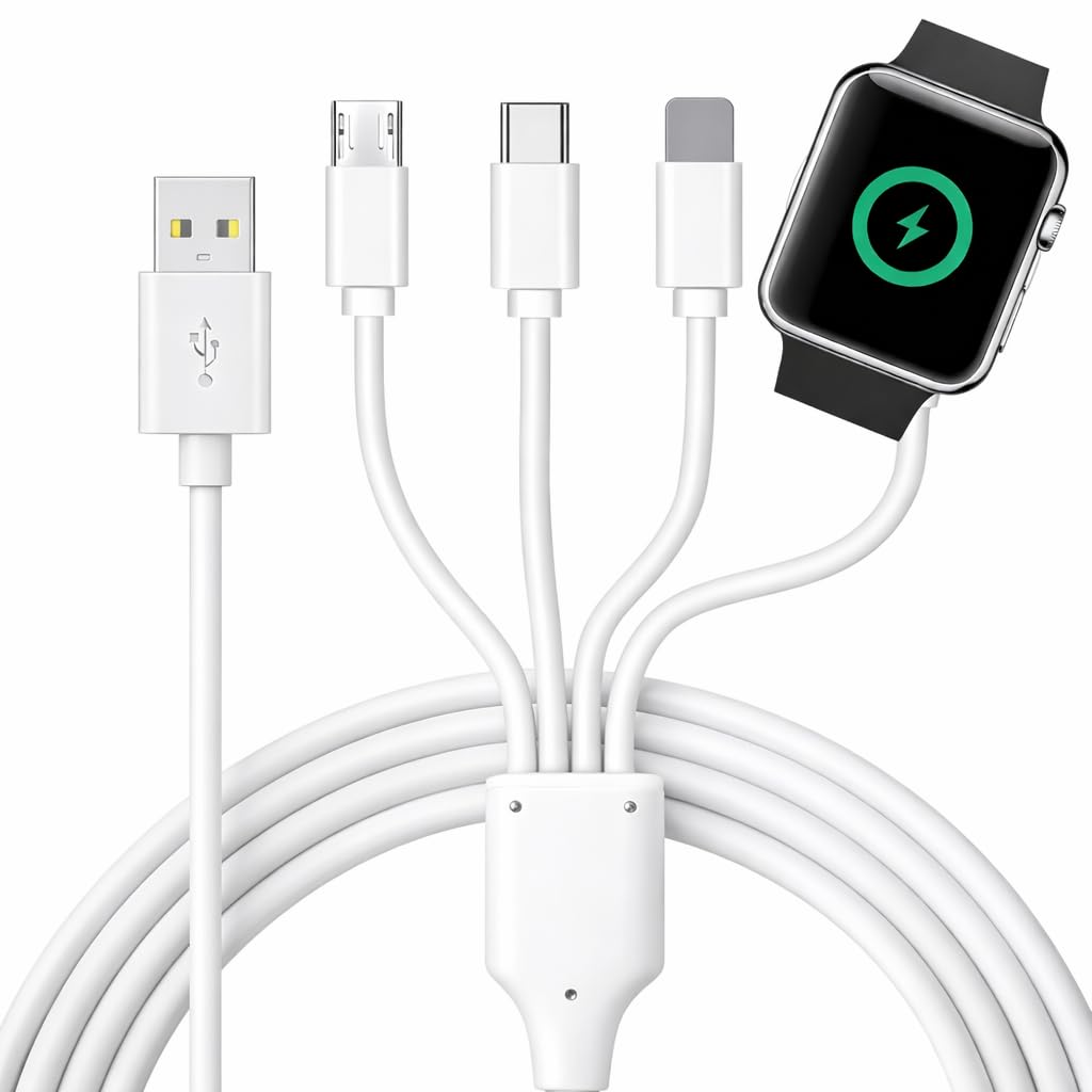 4-in-1 Multi Charging Cable for Apple Watch & iPhone – Universal Travel Charger Cord (4FT)
