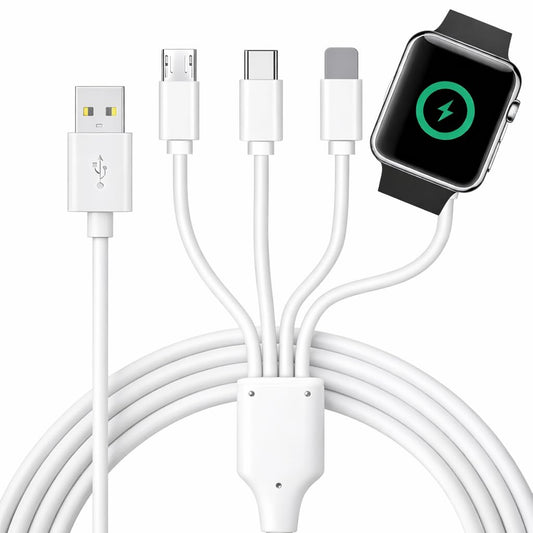 4-in-1 Multi Charging Cable for Apple Watch & iPhone – Universal Travel Charger Cord (4FT)