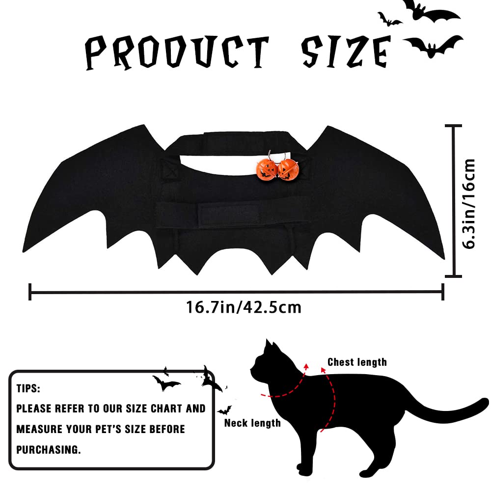 Halloween Bat Wings Costume with Pumpkin Bell for Cats and Small Dogs – Adjustable Pet Harness Outfit