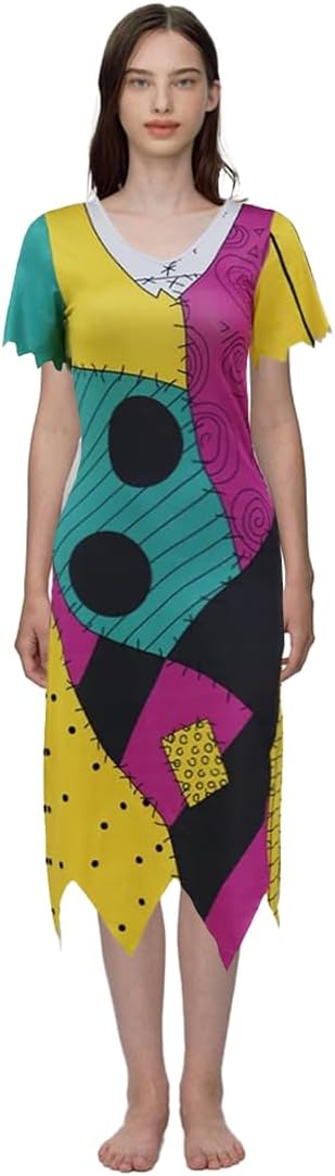 Women’s Patchwork Sally-Inspired Dress – Halloween & Christmas Carnival Costume 🎃💃