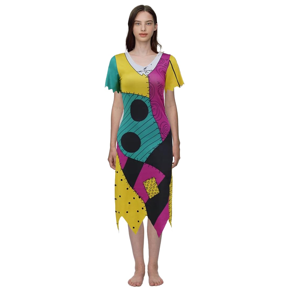 Women’s Patchwork Sally-Inspired Dress – Halloween & Christmas Carnival Costume 🎃💃