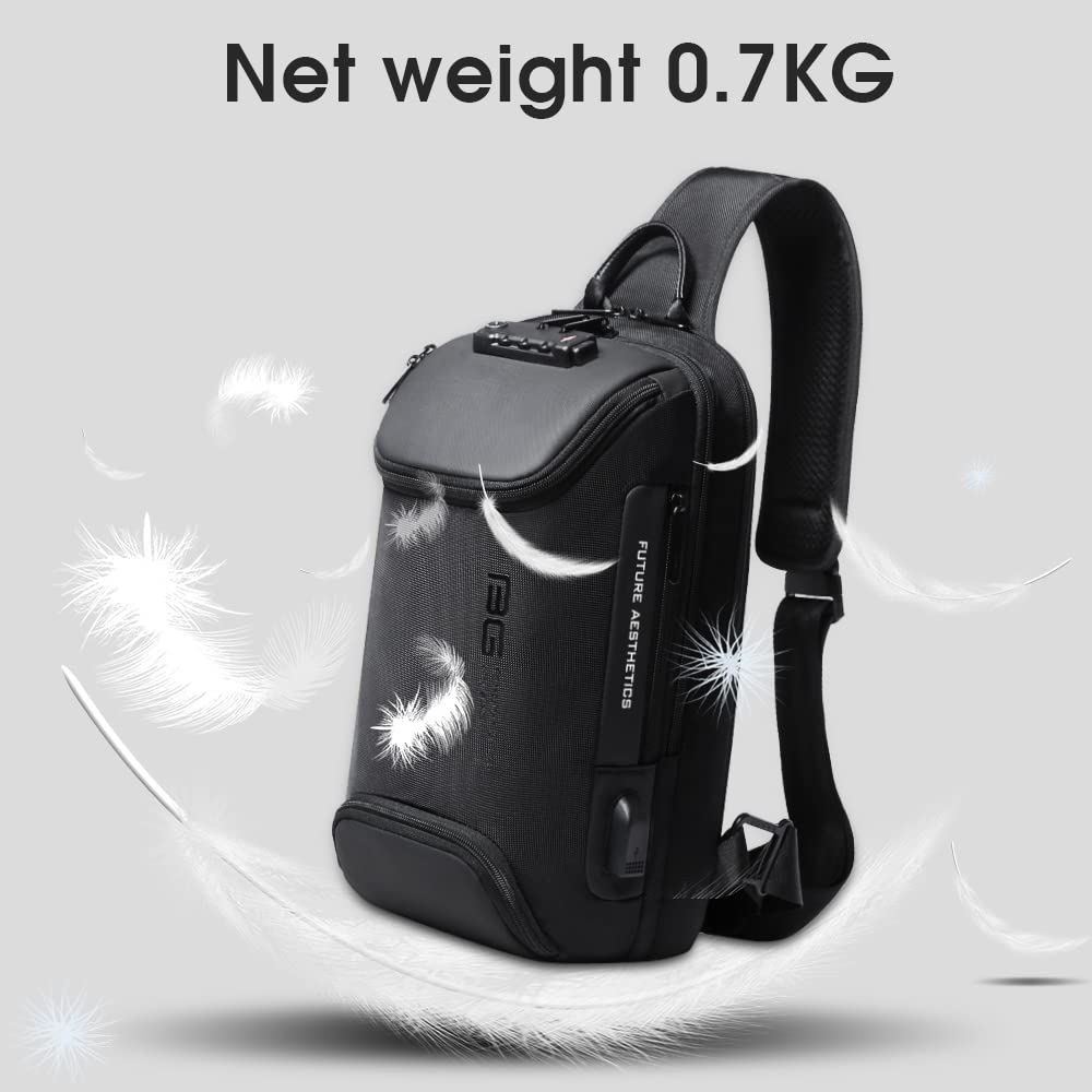 BANGE Anti-Theft Sling Backpack with Lock – Waterproof Crossbody Shoulder Bag with USB Charging Port (Black)