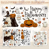 Vintage Halloween Window Clings – 6 Double-Sided PVC Sheets with Ghosts, Pumpkins, Cats & Bats