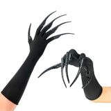 Gothic Vampire Claw Gloves Set – 10pcs Long Finger Claws with Black Stretch Gloves for Halloween & Cosplay