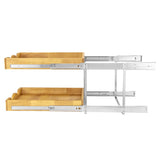 DINDON Slim Oak Wood 2-Tier Pull-Out Cabinet Organizer – Narrow Dual-Level Slide-Out Drawer for Under-Cabinet Storage