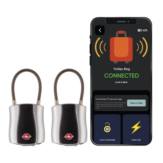 Bluetooth Smart Travel Padlock with App Control, TSA Approved Keyless Lock, Rechargeable Waterproof Luggage Security Lock Silver