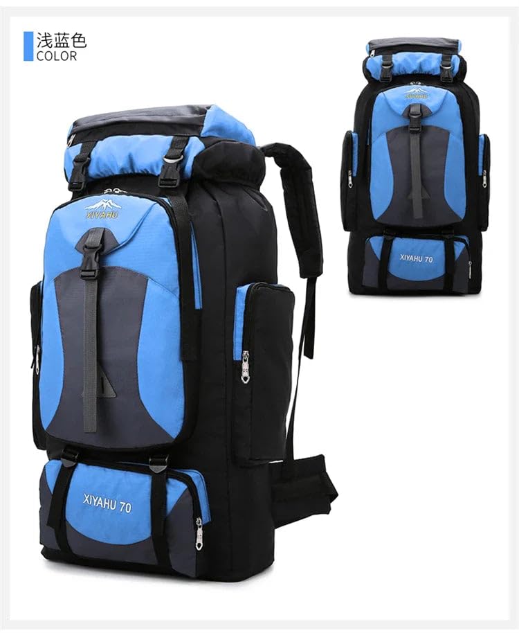 64L Waterproof Mountaineering Backpack – Large Capacity Outdoor Hiking, Camping & Climbing Rucksack with Padded Straps – Light Blue  (≈ 116 karakter ✔)