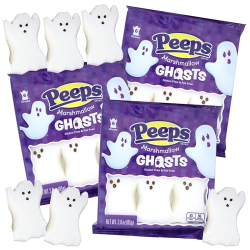 Halloween Ghost Marshmallow Candy – 3 Pack (6 Ghosts per Pack) – Vanilla Flavored Spooky Treats for Parties & Trick-or-Treating