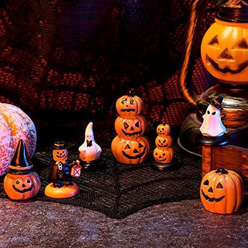 Mini Halloween Pumpkin & Ghost Figurines Set – 7 Resin Garden Ornaments for Table, Cake & DIY Decor